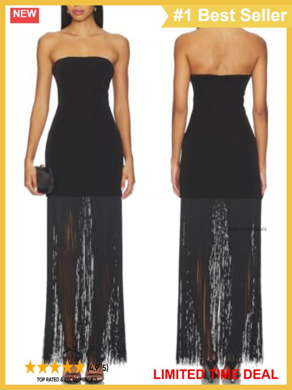 Fringe Bodycon Maxi Dress Strapless Tube Party Club
